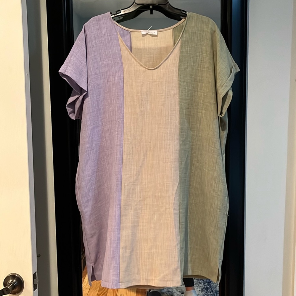 Size large, purple, cream, green color block dress!